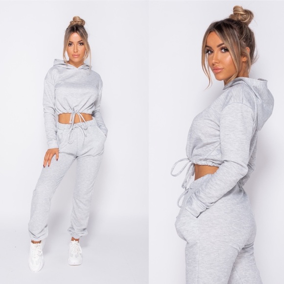 Paris&Pearle Pants - Jenna Heathered  Gray Cropped Drawstring Hoodie